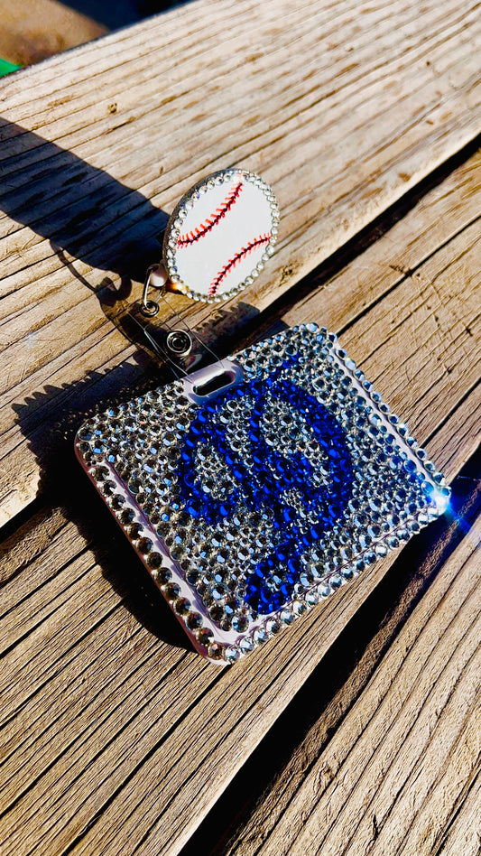 Fully Blinged I.D. Badge & Reel: LA Dodgers Baseball