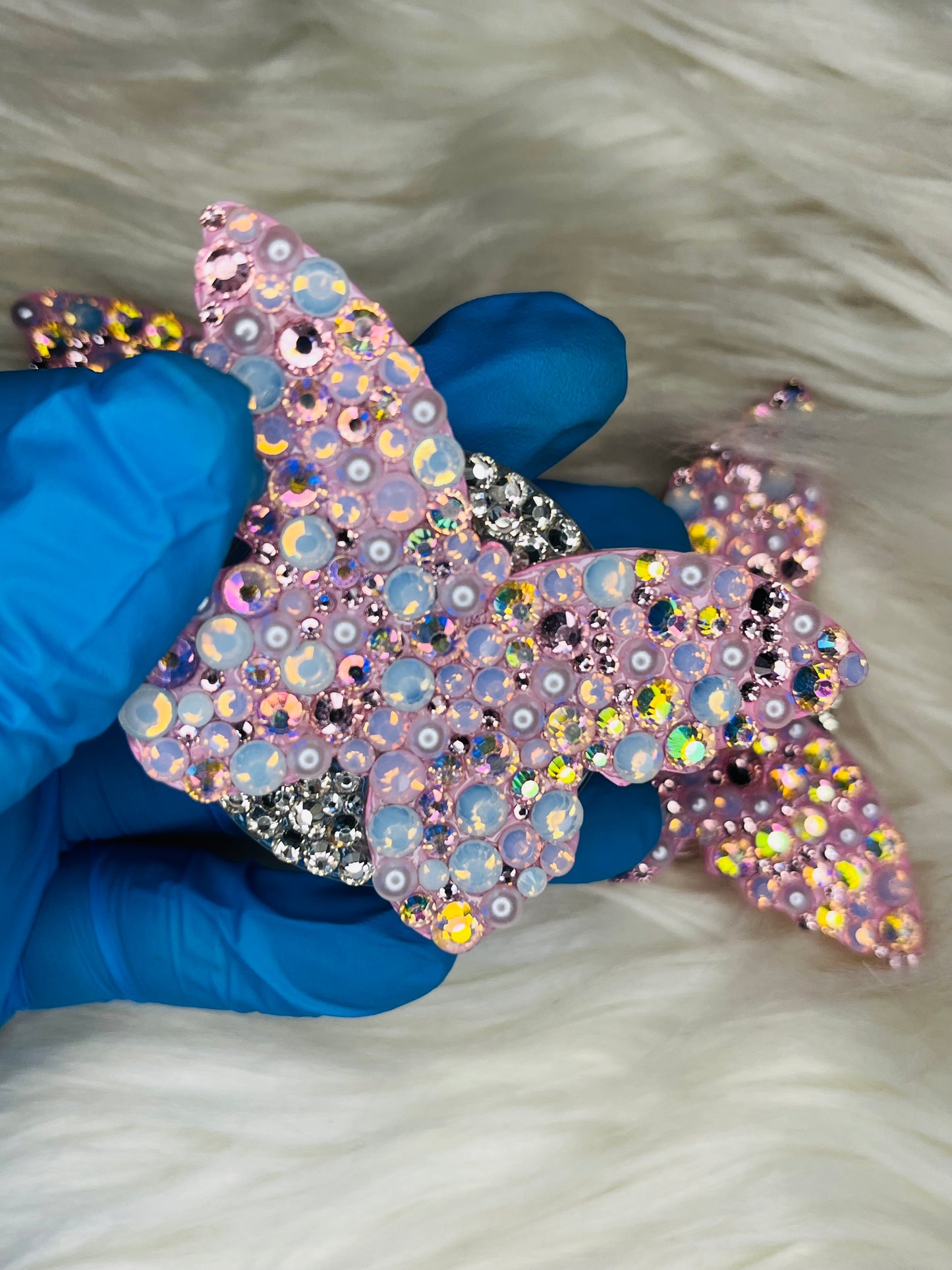 Butterfly Phone Grip: Baby Pink Opal & White Pearls