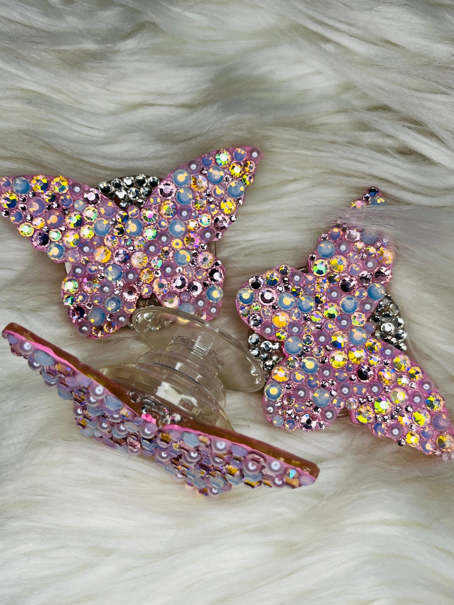 Butterfly Phone Grip: Baby Pink Opal & White Pearls