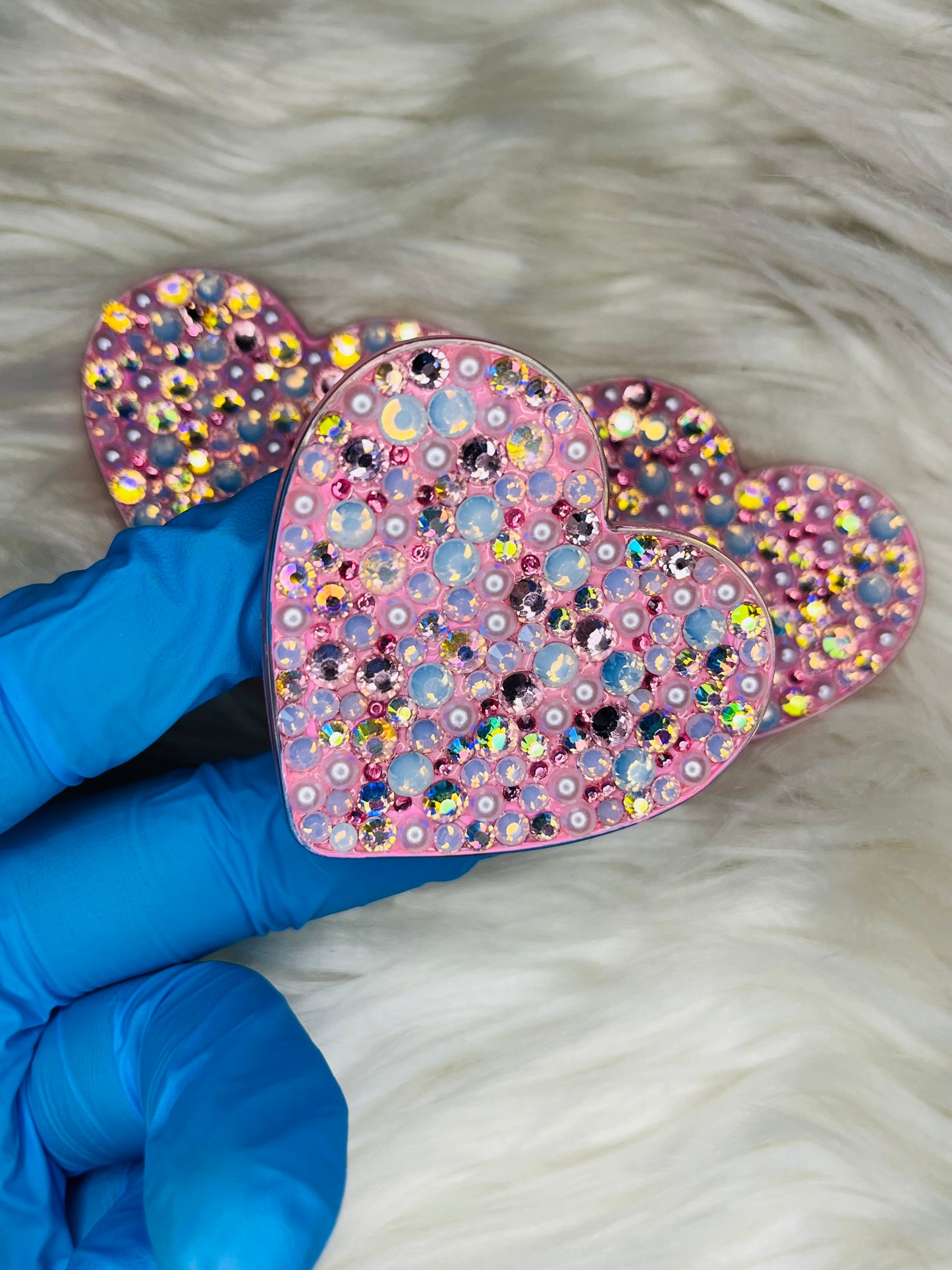 Heart Phone Grip: Baby Pink Opal & White Pearls