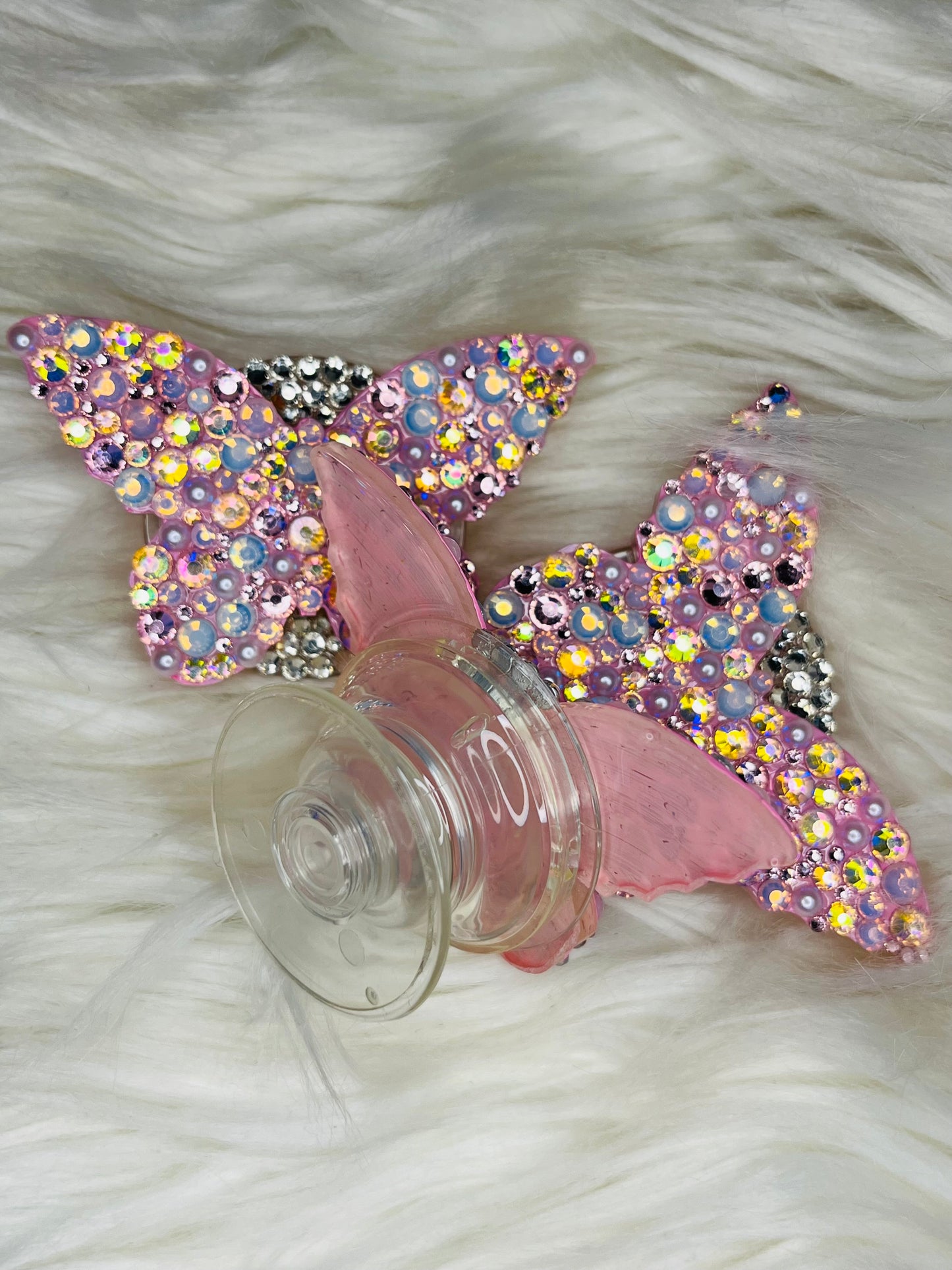 Butterfly Phone Grip: Baby Pink Opal & White Pearls