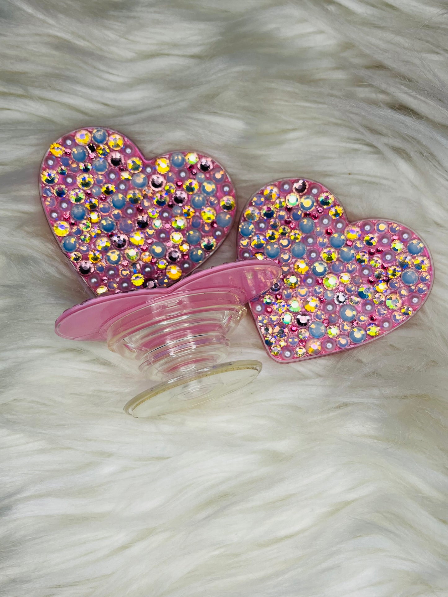 Heart Phone Grip: Baby Pink Opal & White Pearls