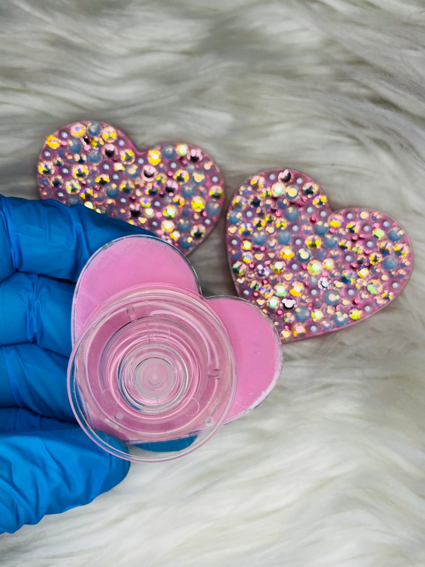 Heart Phone Grip: Baby Pink Opal & White Pearls