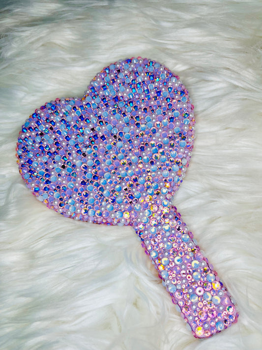 Baby Pink Rhinestone & Pearl Handheld Mirror