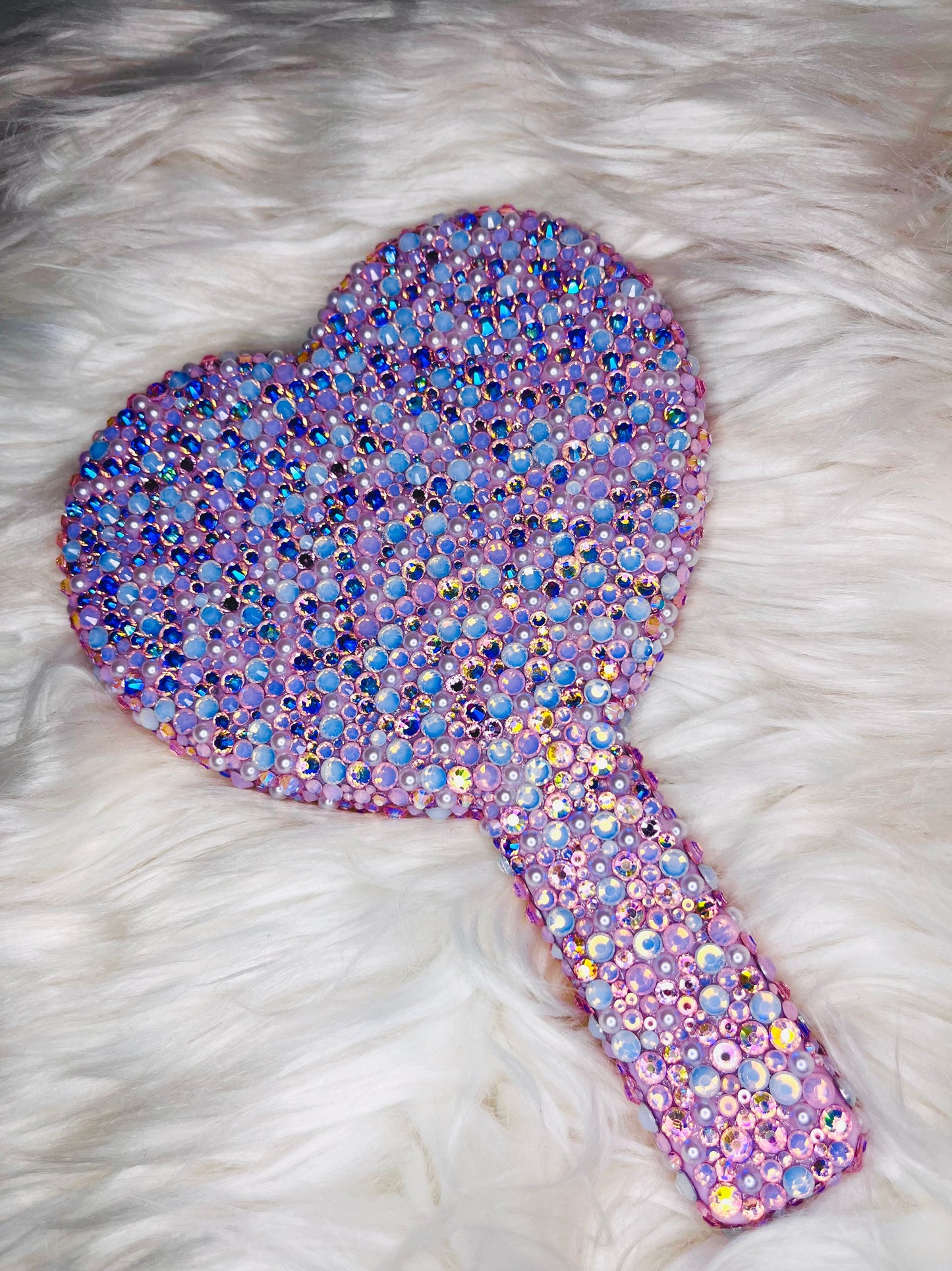 Baby Pink Rhinestone & Pearl Handheld Mirror