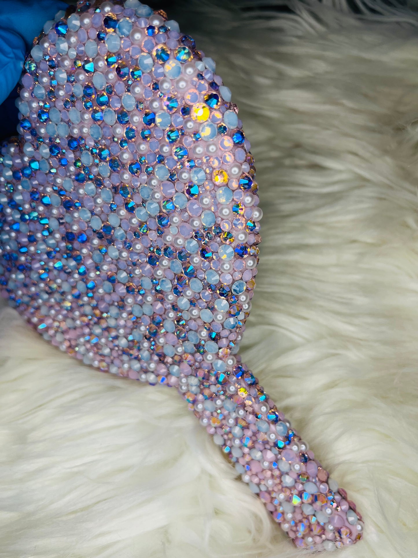 Baby Pink Rhinestone & Pearl Handheld Mirror